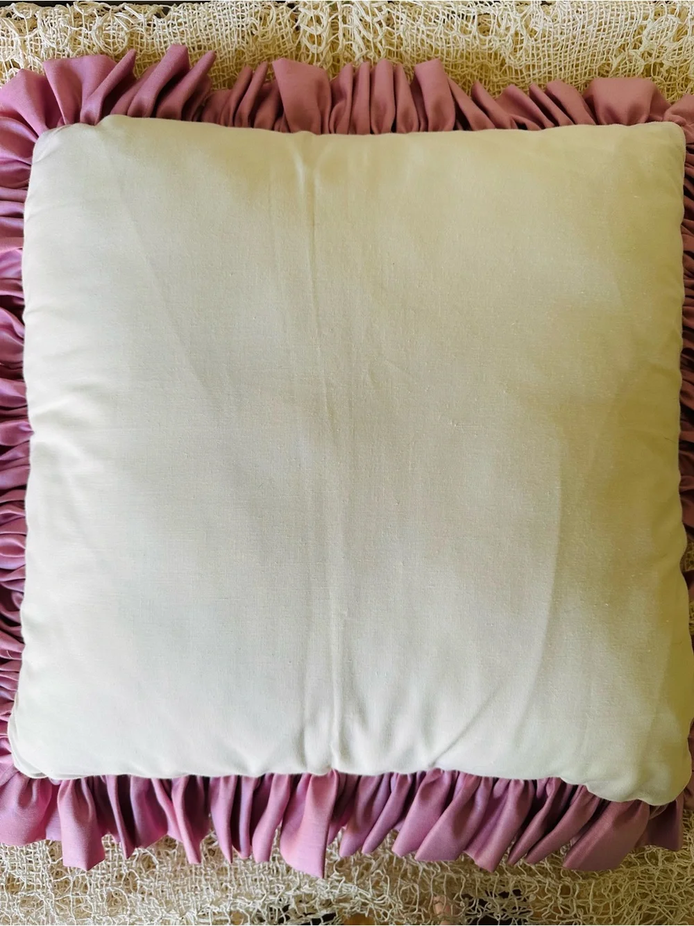 Vintage Patchwork Quilt Throw Pillow Ruffle Lace Floral 21x21 Grandmacore Boho